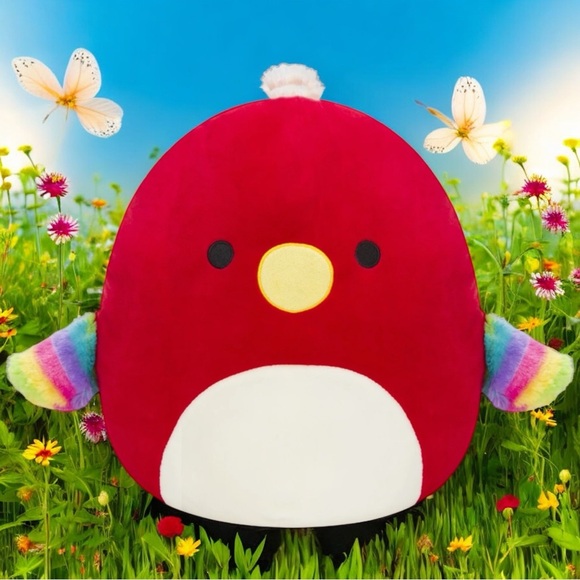 NEW Squishmallow Paco The Red Parrot 8 Inch Plush Rainbow Fins Squishy Comfort - Picture 1 of 6